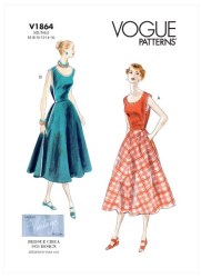 1864 Vogue Retro 1953 Sleeveless Flare Wrap Dress Contrast or Not Pattern 16-24 ABCD New